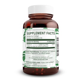 Natural Nutra Vitamin A 10,000 IU Softgels – High Potency Eye and Skin Vitamins – Gluten-Free Vitamin A Supplement for Sight & Skin Health – Fish Liver Oil for Men and Women, Gluten Free 100 Softgels