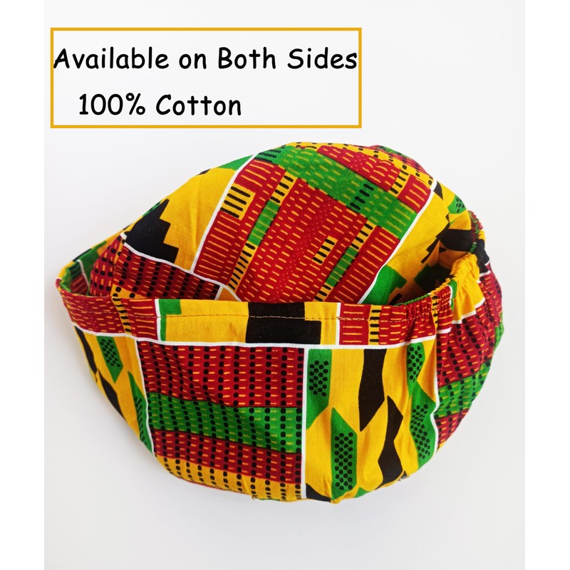 African Kente Pattern Hats Scarf Kufi Hat Ankara Print Cap