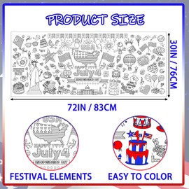 Zhzcncg 4th of July Coloring Tablecloth Patriotic Giant Poster 30x72 Inch Independence Day Coloring Poster DIY Statue of Liberty American Flag Themed, for School Classroom Wall Home Party Suppiles