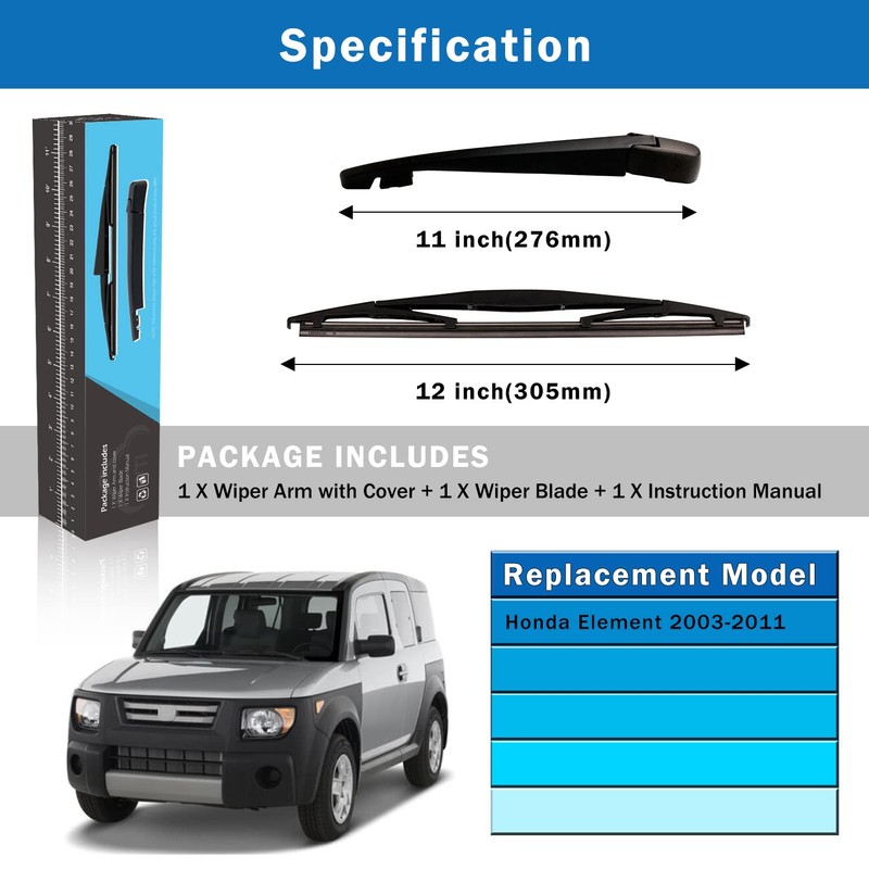 WTI - Juego de limpiaparabrisas trasero compatible con Honda Element