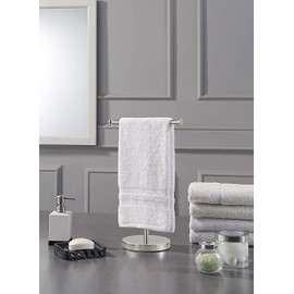 SunnyPoint Countertop Hand Towel Holder Stand – 16.5" Tall Stainless Steel T-Bar Rack with Weighted Base, Brushed Satin Nickel Finish – Jewelry Holder for Bathroom, Vanity, or Kitchen