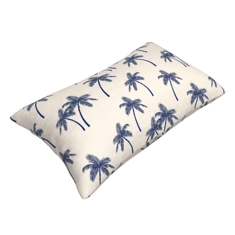 Navy Blue Palm Tree Lumbar Throw Pillow Covers Coastal Tropical
