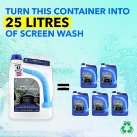 Screen Wash | Car Screenwash Concentrate | Produces 25 Litres of Premium Windscreen Washer Fluid | Includes 1 x 5L Container, Flexible Hose, and 5 Concentrated Screen Washer Fluid Tablets