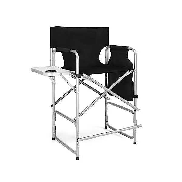 mefeir 26" Tall Folding Directors Chair with Side Table,Portable Makeup Artist Bar Height, Steel Frame 300 lbs Capacity, 19.2" D x 23.6" W x 40.5" H