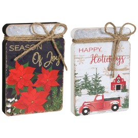 Farmhouse Winter Seasonal Holiday Decor Christmas Decorations Shelf Sitter - Tiered Tray Signs (Christmas Red Truck)