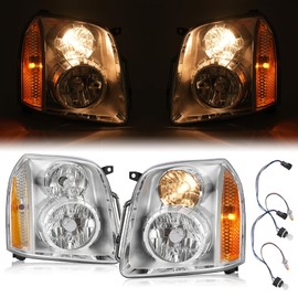KUAFU Headlight Assembly Compatible with 2007-2014 GMC Yukon Denali XL1500 2500 SUV Replacement for 20969897 GM2503318 20969896 GM2502318 Headlamps Pair Clear Lens
