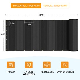 Patiobay 6X50FT Privacy Screen Fence, Heavy Duty Fencing Shade Cover, 170GSM 90% Blockage Mesh Shade Net for Wall Garden Yard Backyard (6 ft X 50 ft, Black)