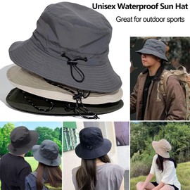 Waterproof Bucket Hat for Women and Men, Outdoor Bucket Hat, UV Protection Beach Sun Hat, Breathable Wide Brim Sun Hat, Fishing Safari Boonie Hat Rain Hat Adjustable Packable 7.5cm Brim