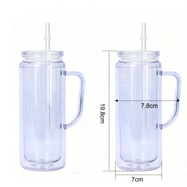 New Arrival 18oz Double Wall Snow Globe Plastic Pre-Drilled Double Wall Glass Mug with Colorful Lid and Handle Drink Cupcolor: Set32-clear/25pcs