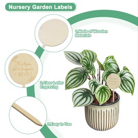 M METERXITY 40-Pack Thank You for Helping Me Grow Plant Labels, 4"x1.7"x0.08"(LxWxT) Round Wooden Plant Stakes Labels, Nursery Garden Labels for Garden Potted Plants/Thanksgiving Supplies