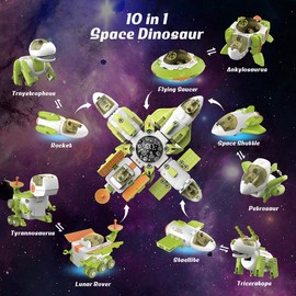 TQJ 5-in-1 Space Toys & Dinosaur Toys Transforming Toys Set Gift for 5+ Boys and Girls with 11 Shapes Take Apart Toys Assembly Playset for Birthday (Colorful Lights & Sound)