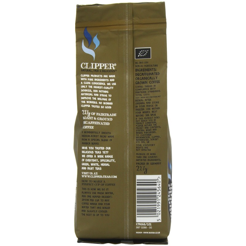 Clipper Fairtrade Organic Decaffeinated Roast and Ground Arabica Coffee 227