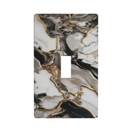 Decorative Art Light Switch Covers,1 Gang Single Toggle,Wall Plate,Switchplate Electrical Faceplate,Brown Gold Black White Marble Texture 3D Embossed Finish