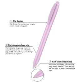 Colourcolor Pastel Retractable Ballpoint Pens,Medium Point 1.0mm Black Ink,Quick Drying,Smearing and Smudging Proof,Smooth Ink Pens (8)