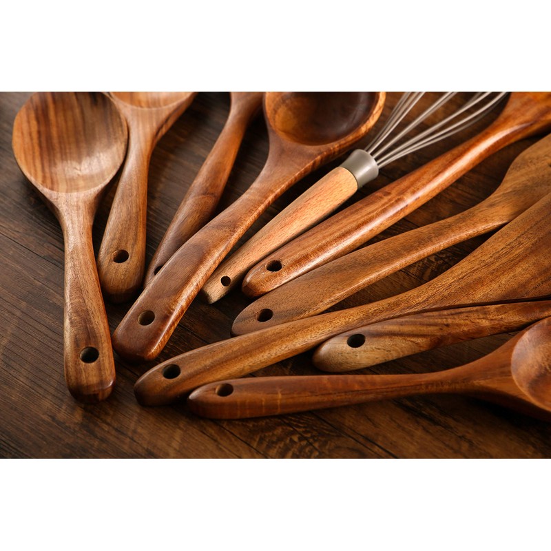 NAYAHOSE Wooden Kitchen Utensils Set with Holder, NAYAHOSE 11 Pcs