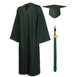 GraduationMall Matte Graduation Gown Cap Tassel Set 2021 for High School and Bachelor Forest Green 54(5'9"-5'11")