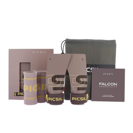 PICSIL Falcon Gloves + Wristbands + Bag, Carbon Fibre Material, Use with Magnesium, Grip on All Surfaces and Dumbbell Types, Taupe G