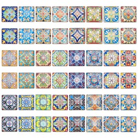 PH PandaHall 25mm Square Cabochons 48pcs Glass Cabochon Printed Glass Dome Cabochons Flower Pattern Cabochon Supplies for Photo Cameo Pendant Crafts Jewelry Making