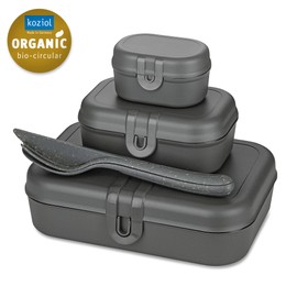 Koziol PASCAL READY Lunchbox-Set + Besteck-Set nature ash grey