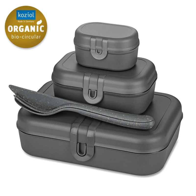 Koziol PASCAL READY Lunchbox-Set + Besteck-Set nature ash grey