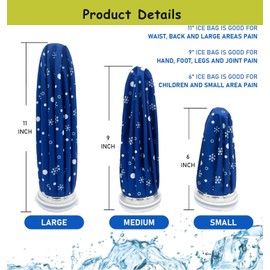 Ice Bags for Injuries, Refillable Ice Pack Hot Water Bag for Injuries, Reusable Ice Cold Packs with Wrap Ice Bag, 3 Sizes (6"/9"/11")