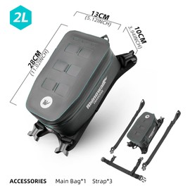 Rhinowalk Motorcycle Tank Bag Waterproof MCY2601, 2L Tank Bag with Molle System, Removable Lining, Cable Grommet, Interior Organisation & Reflective Logo