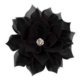 3 Inch Chiffon Dahlia Flower for Hair with Rhinestone ~ Funny Girl Designs (BLACK)