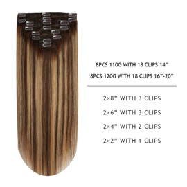 YILITE Clip in Hair Extensions Real Human Hair #P4-27-T4 Balayage Chocolate Brown to Caramel Blonde Straight Thick Invisible Remy Natural Hair Double Weft 20inches 8Pcs/Pack 120g