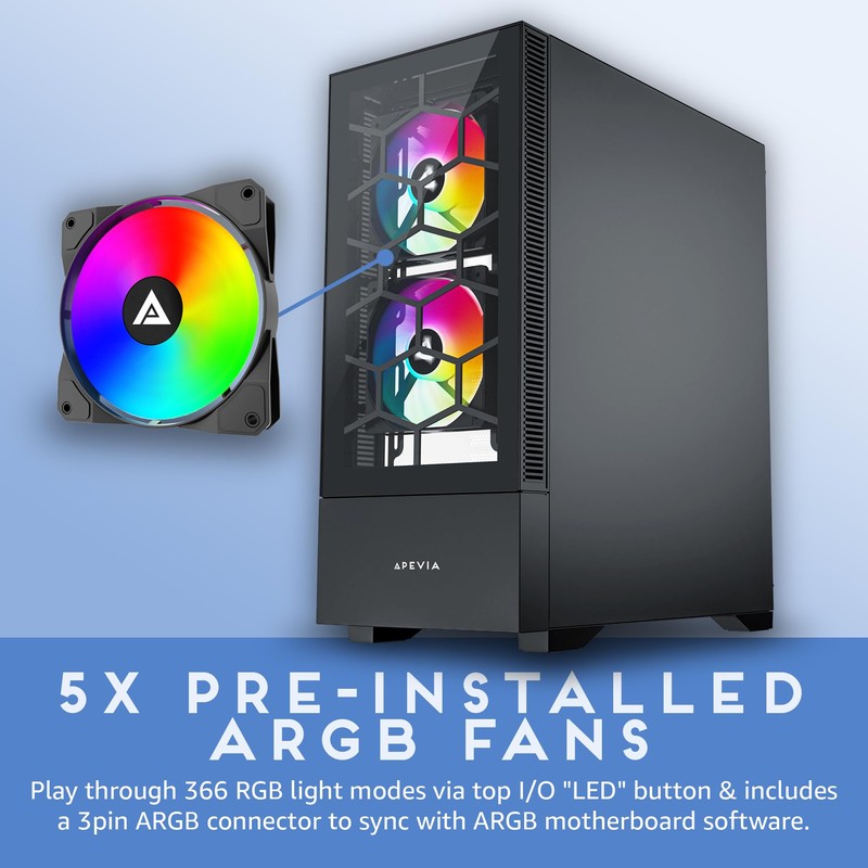 Apevia Eclipse-BK Eclipse Mid Tower Gaming PC Case w/ 5X