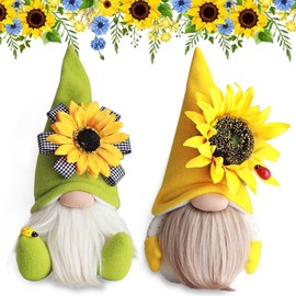 Snowtain Gnome Figures, Pack of 2 Spring Sunflower Gnome, Cute Figure Made of Dwarf Decoration, Gnome Standing for Home, Farmhouse, Family, Festive Gift
