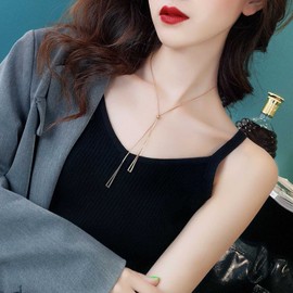 Yienate Tassel Triangle Necklace Vintage Gold Triangle Pendant Necklace Statement Y Necklace Adjustable Long Lariat Necklace Slide Tennis Chain Necklace Jewelry for Women and Girls