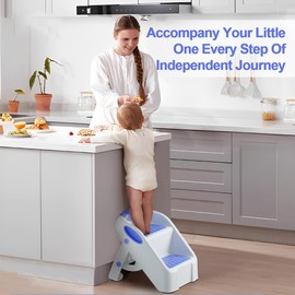 Toddler Step Stool for Bathroom Sink, 2 Step Stools for Kids, Kids Step Stool with Safety Non-Slip Pads and Handles, Foldble Kids Stool, Toddler Stool for Kitchen Toilet Counter Bed (Blue)