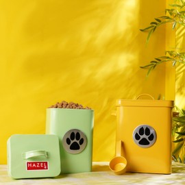 Hazel Containers for Dog & Cat Food | Pet Food Container with Lid Set of 2, Yellow & Green, 6600 ML & 3200 ML