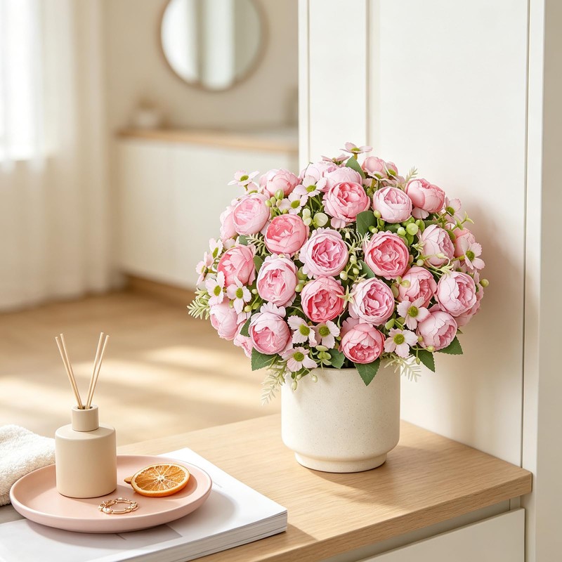DEMIUKO 6 Bunches Peony Artificial Flowers Small Bouquets Pink Wedding