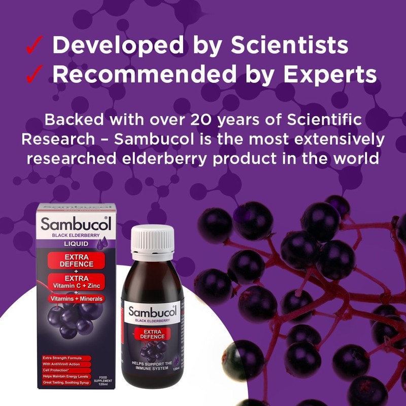Sambucol Natural Black Elderberry Extra Defence, Vitamin C, B6 &