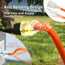 PlugSaf 6 FT 2 Pack 12/3 Gauge Heavy Duty Outdoor Extension Cord Waterproof with Lighted, Flexible Cold Weather 3 Prong Electric Cord Outside, 15A 1875W 125V 12AWG, Orange, ETL Listed