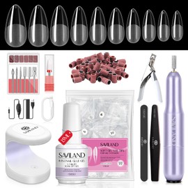Saviland Almond Gel Nail Kit - Nail Drill Kit UV Lamp for Nails 500pcs Nail Tips and Glue Gel Kit Easy to Use Manicure Tools for Home Nail Design Nail Kit Complete DIY & Salon Gift for Women
