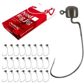 MadBite Ned Rig Jig Hook Kits, Finesse Mushroom Jig Heads for Soft Lures (Green Pumpkin (Wide Gap), 1/8 oz)