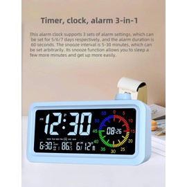 YHFITN Digital Alarm Clock Night Light Visual Timer, LCD Time Reminder with 3 Alarms, Snooze,Temperature Display, Ideal for Family Education Teaching and Time Management Gifts for Kids (Color Blue)