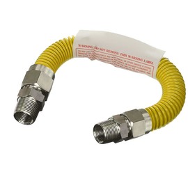 Highcraft GUHD-ZD14-12E Gas Line Hose 3/8'' O.D. x 12'' Length with 1/2 in. x 0.38 in. MIP Fitting, Yellow Coated Stainless Steel Flexible Connector, 12 Inch