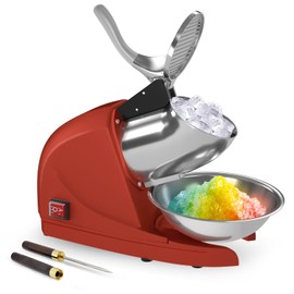 Shaved Ice Machine 380w Snow Cone Machine 3 Stainless Steel Blades Ice Shaver Machine Electric Ice Crusher 280lbs/hr Snow Cone Maker for Home and Commercial with Ice Pick(Red)
