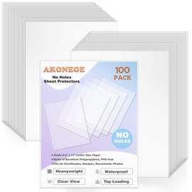 AKONEGE 100 Pack No Holes Sheet Protectors 8.5 x 11 Inch Letter Size Paper Protectors, Top Loading Heavyweight Plastic Paper Sleeves Clear View Page Protectors, Document Protectors, Artwork Protectors