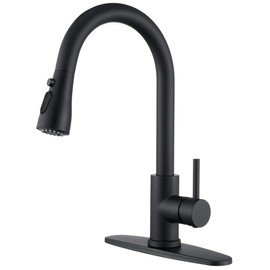 HPUFKOT Kitchen Faucet with Pull Down Sprayer Multitask Mode Single Handle High Arc Pull Out Kitchen Sink Faucet Offers Efficient Cleaning for RV (Black)