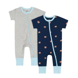Teach Leanbh Baby Boys Girls 2 Pack 2 Way Zipper Footless Pajamas Cotton Short Sleeve Printing Romper Sleep and Play 3-24 Months (3-6 Months, Grey blue elephant)