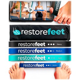 RestoreFeet Resistance Bands Foot Training - Set of 3 Elastic Bands for Bunion Correction and Hallux Valgus - 28cm Workout Bands for Pilates, Yoga, Barefoot Shoes & Physiotherapy
