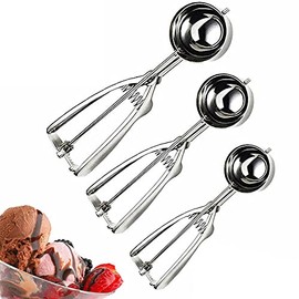 Hovico Cookie Scoop Set, Ice Cream Scoop Set, 3 PCS 18/8 Stainless Steel Ice Cream Scoop Trigger Include Large-Medium-Small Size