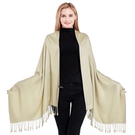 CJ Apparel Mink Beige Light French Beige Solid Color Tassels Design Nepalese Shawl Seconds Scarf Wrap Stole Throw Head Wrap Pashmina Hand Made in Nepal NEW