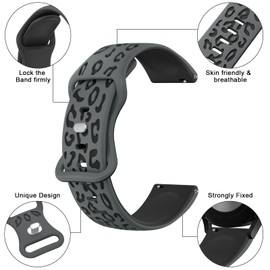 Meliya 20mm Watch Bands Quick Release Replacement Wristband, Leopard Engraved Soft Silicone Sport Replacement Straps for Women Men (White/Black+Grey/Black+Black/Green, 20mm)