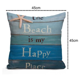 Tomda Cushion Cover The Beach Starfish and Summer is My Happy Place Rhinestone Decorative Throw Pillow Cover Home Decor Square 45x45cm 18x18 Inch Pillowcases