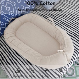 Infant Lounger, Baby Nest Cover for Baby Girls & Boys, Newborn Essentials for Baby 0-18+ Months, 100% Cotton Breathable(CreamyWhite, Corduroy)